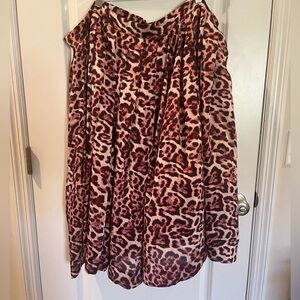 The Drop Animal Print Pleated MIDI Skirt in maroon and pink